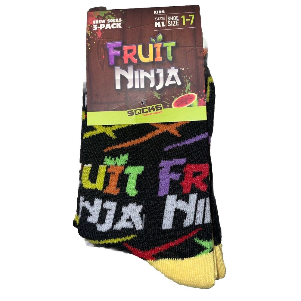 Crazy Socks-FRUIT NINJA SOCKS!  Mens /kids Size 6/12 Pack Of 3